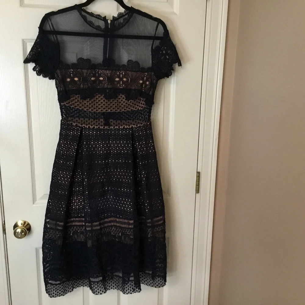 Few Moda NWT Ramona Navy Blue & Nude Lace & Mesh Party Dress - S